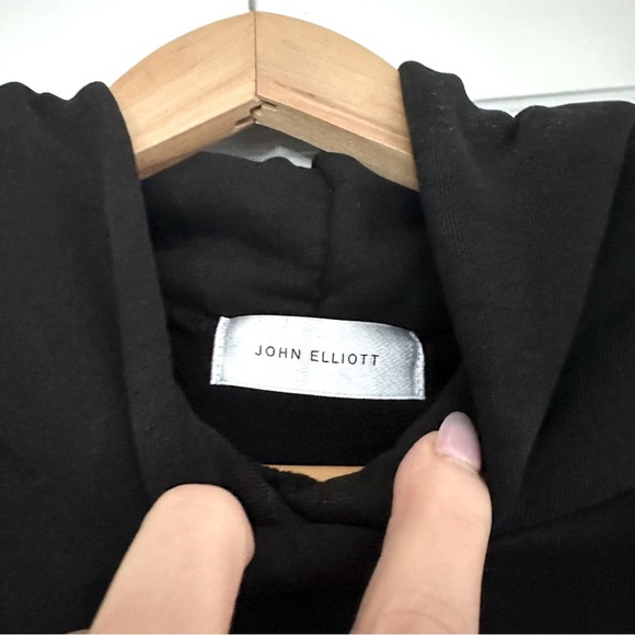 John Elliott Black Oversized Cropped Hoodie Sweatshirt, 1/Small pullover cotton - Picture 5 of 12